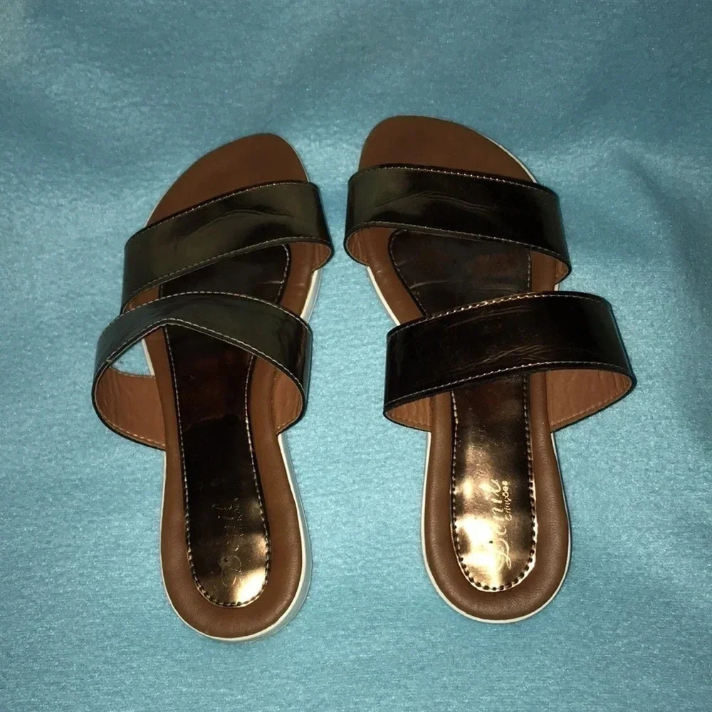 DENIL slide on sandals double straps made in Brazil copper color size 8 - Picture 3 of 4